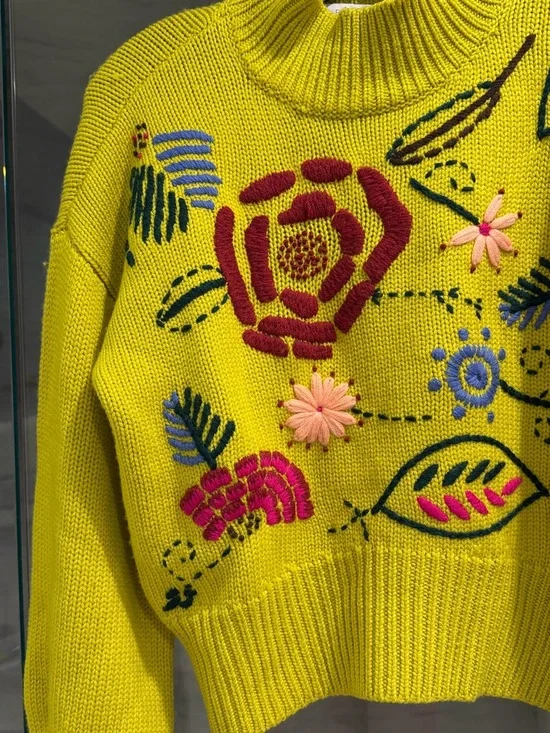 Pearl by Lela rose embroidered sweater flowers small - Picture 2 of 5